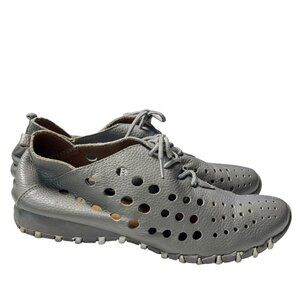 Litfoot Women's Gray perforated leather Oxford  lace up shoes LF9010 size 6 37